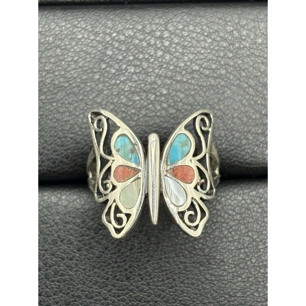 New Condition Sterling Silver Multi Gemstone Butterfly Ring Size 7 J2